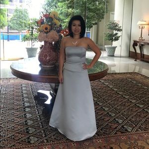 Jessica McClintock Silver A-Line Strapless Dress